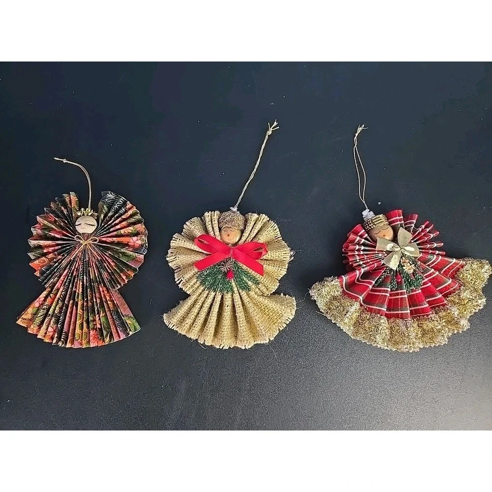 Lot‎ of 3 Vintage Christmas Angel Ornaments Accordion Handmade